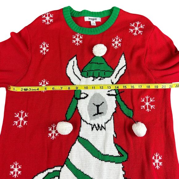Imagin8 Holiday Ugly Sweater Size Large Red Green White Llama Fun Cozy Pullover - Picture 9 of 10